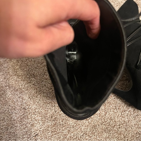 Nordstrom Wild Diva Lace Up Suede Pumps Heels Peep Toe Booties Black Size 8.5 - Picture 11 of 11